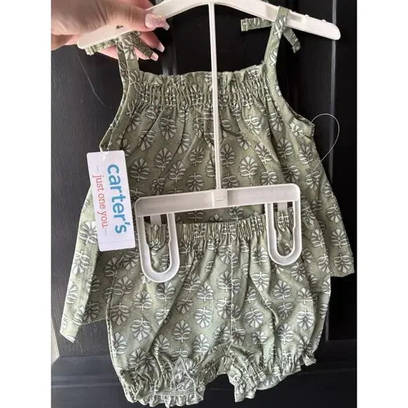 Super Cute Floral Green 3 Piece Set / Baby Girl Summer Spring Carters 6-9 Months - Picture 3 of 4